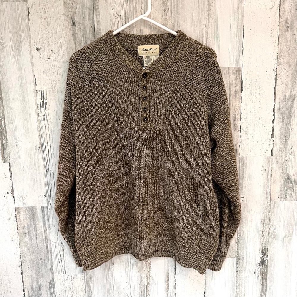 Eddie Bauer Men’s 1/4 Button Pullover Knit Sweater 5 Button Size Medium
